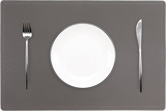 Set of 4 Faux Leather Placemats, PU Table Mats, Waterproof, Stain Resistant, Heat Resistant, Non-Slip Easy to Clean for Kitchen Dining Table,Conference Table C Grey Rectangle
