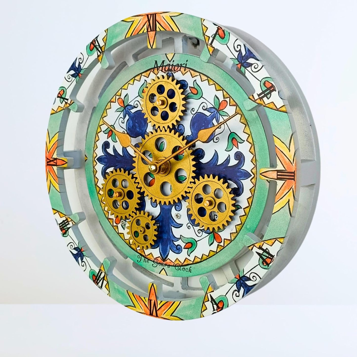 The Gears Clock Wall Clock Italy Collection with Moving Gears (Maiori, 10 inch Round)