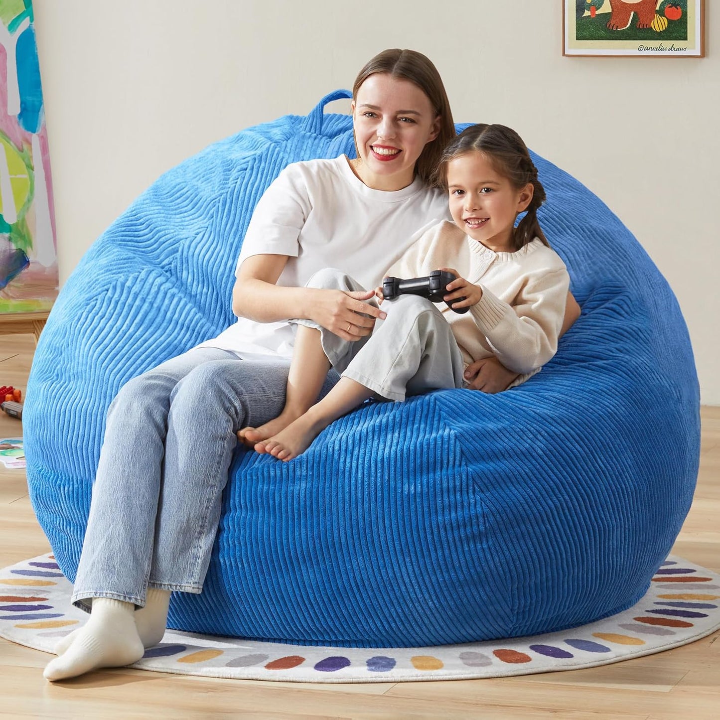 Hobestluk 4.5FT Bean Bag Chair Giant Bean Bag Chair with Filler Included Adult Bean Bag Chairs with Removable Cover for Bedroom Living Room (Jumbo, Blue)