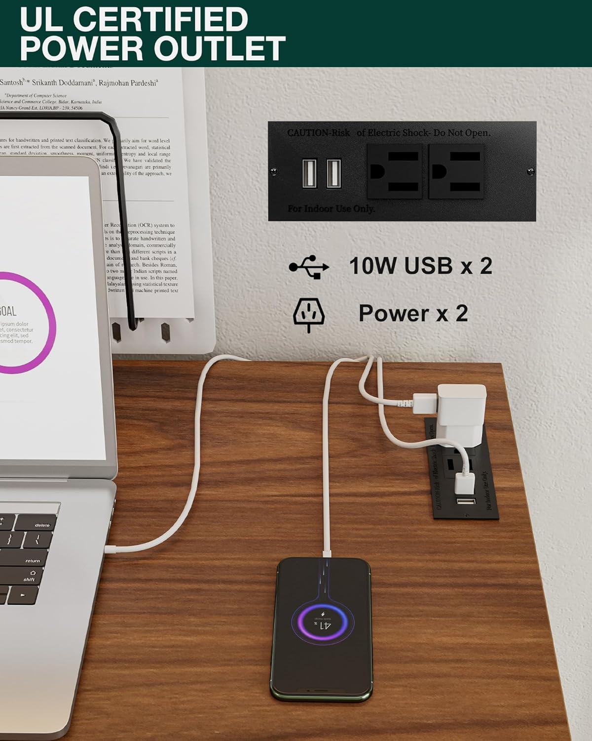 Frylr Small Folding Computer Desk – 35.8 Inch Portable Table for Craft and Study, Lightweight Desk for Small Spaces, Foldable Laptop Table Built-in AC/USB Outlets for Convenience, Dark Walnut