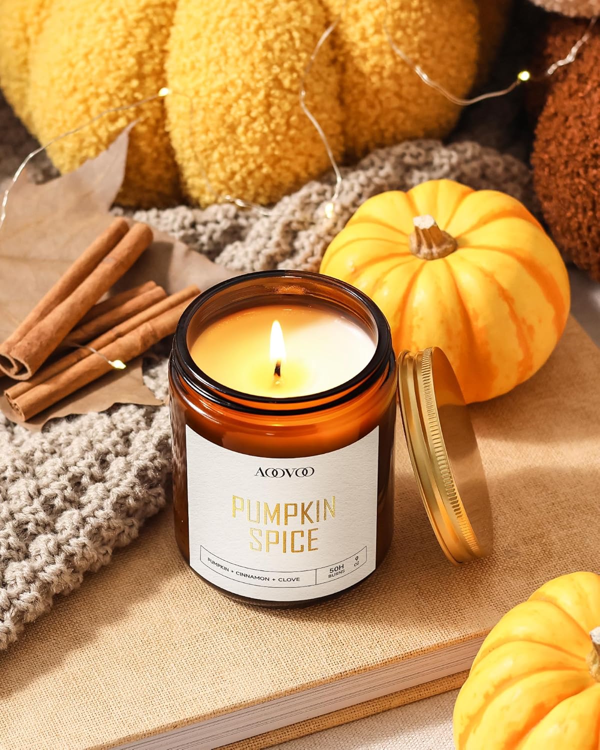 AOOVOO Pumpkin Spice Candles - 9 oz Scented Candles, Aromatherapy Candle, Soy Candle for Home Scented