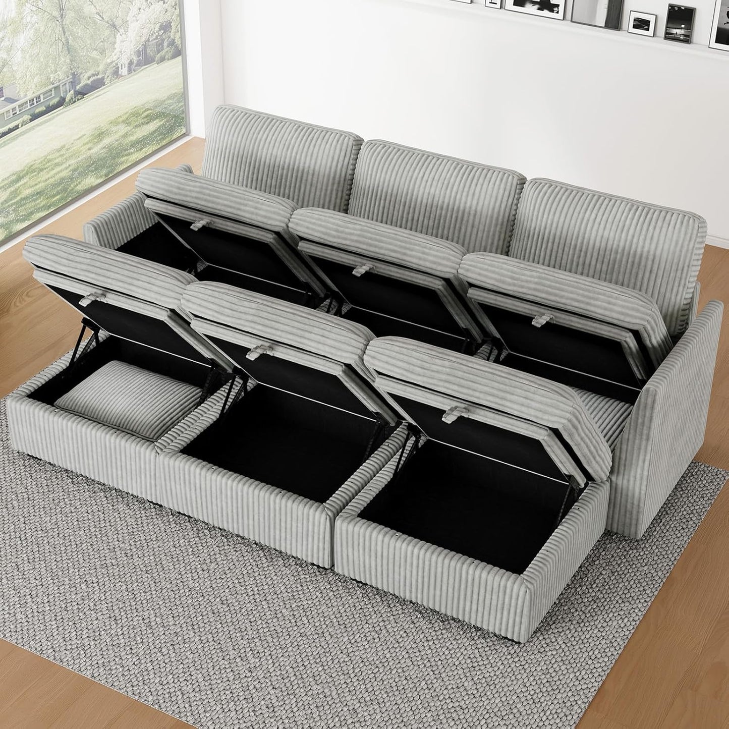 Belffin Modular Sectional Sofa with Sleeper Sofa, Oversized Cloud Couch with Extra Deep Seat, Upholstered 6 Seat Sectional Couches for Living Room, Plush Corduroy Light Grey