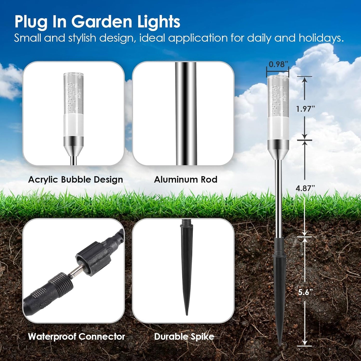 B-right LED Pathway Lights Outdoor, 6 Pcs Path Lights 570 Lumens AC Plug 12V Low Voltage Landscape Lighting, Extendable IP65 Waterproof Outdoor Garden Light for Patio Yard Walkway, Warm White 2700K