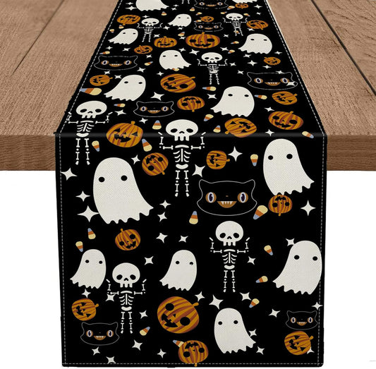 GAGEC Halloween Table Runner Black Cat Pumpkins Seasonal Kitchen Dining Table Home Outdoor Party Decorations (13'' x 72'')