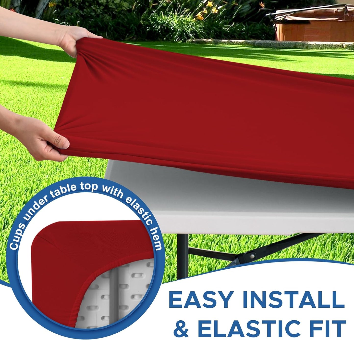 Fitted Tablecloth for 6 Foot Rectangle Tables-4 Pack Red Elastic Outdoor Picnic Table Cover-Spandex Stretch Folding Table Cloths 6 ft for Camping Dining Room Patio Kitchen Banquet Party