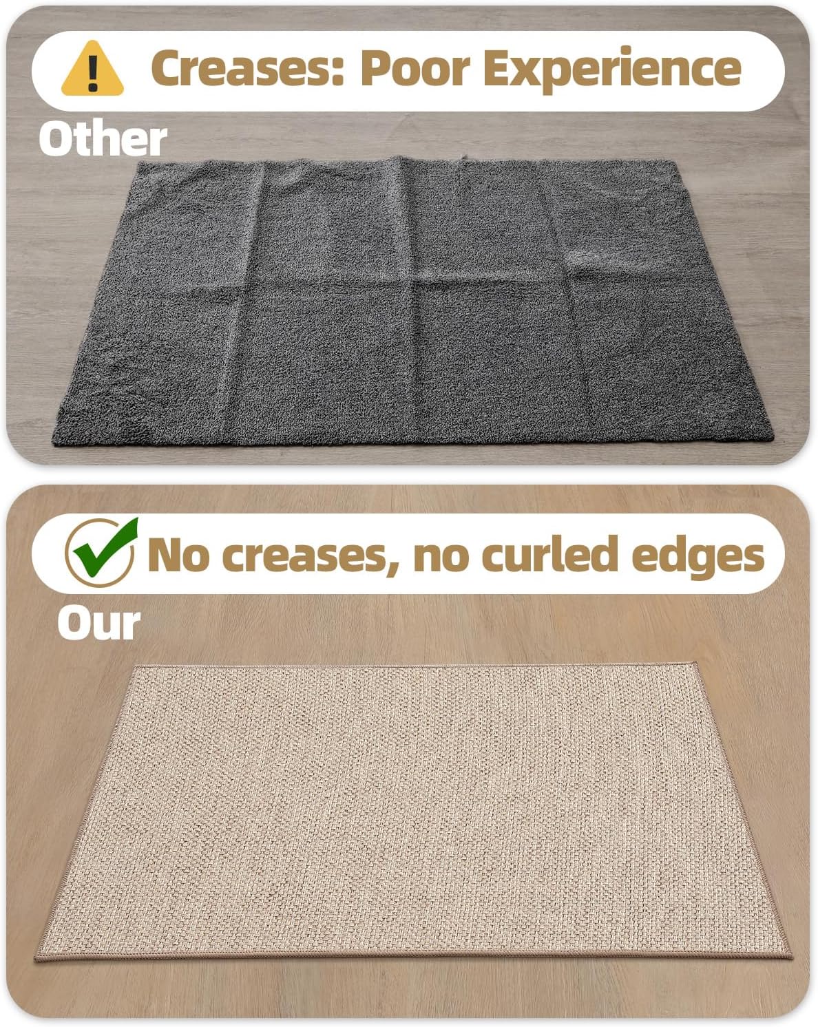 Color&Geometry Front Door Mat Indoor 48"x72", Ultra Non Slip Rubber Backed Dirt Trapper, Low Profile Thin washable, Easy Clean Entry Entryway Rug Door Mat Indoor Entrance, Khaki (Rolled-up NO Creases)