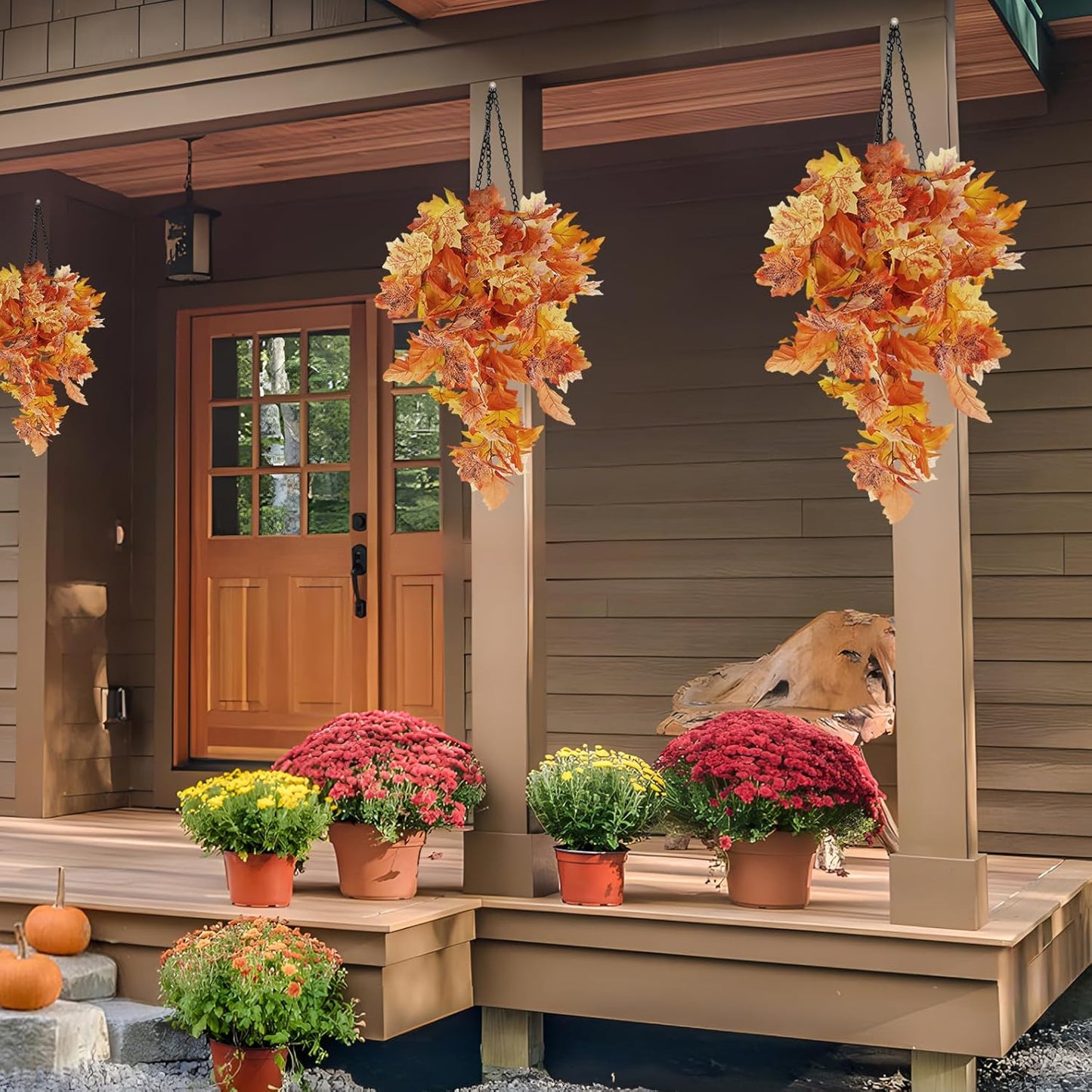 RECUTMS Fall Leaves Fall Decorations for Home Clearance Fall Decor Leaf Fall Decorations Fall Decorations for Home Thanksgiving Decorations Hanging Plants Indoor Artificial Wall Decor(Orange)