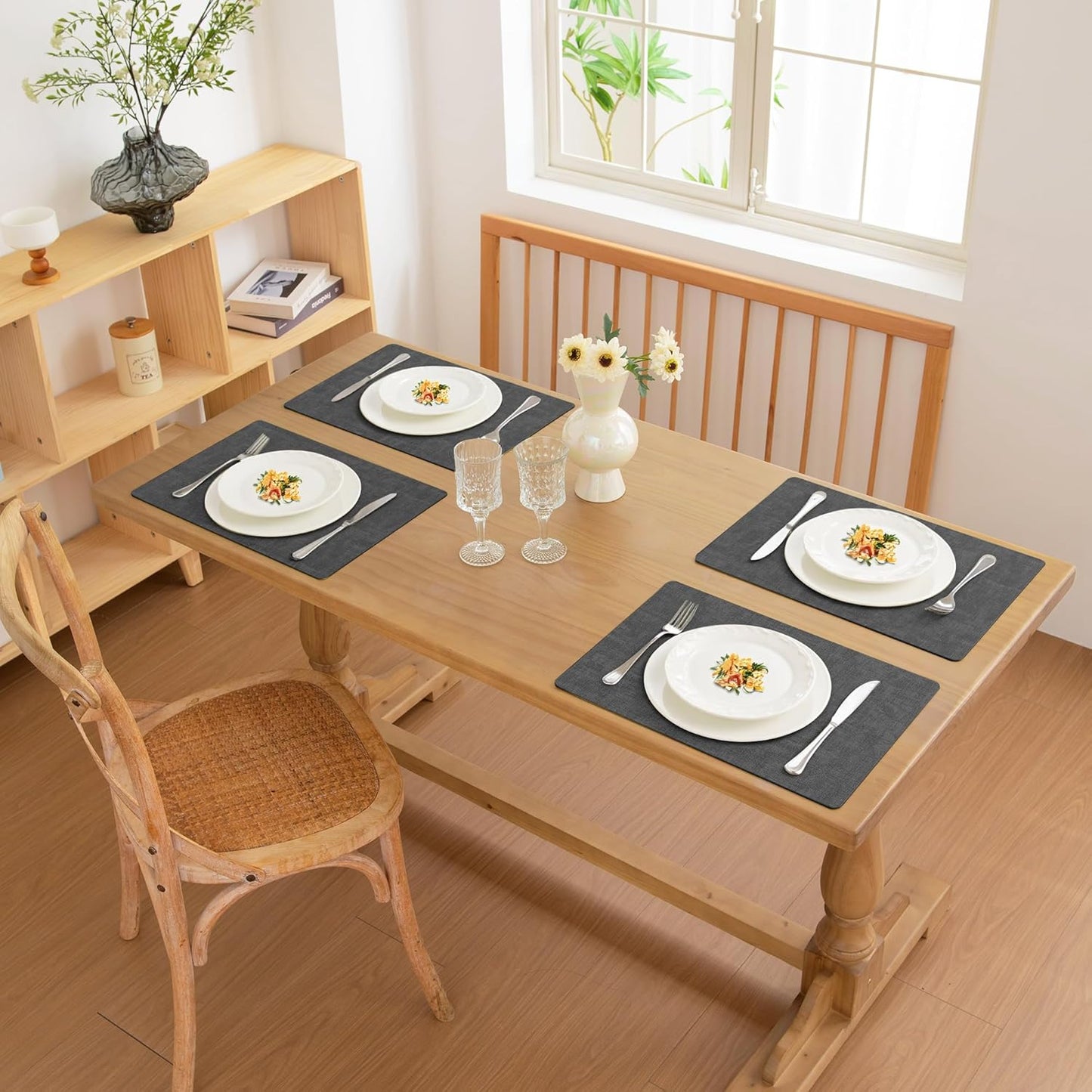 FROMHEART Faux Leather Placemats Set of 8–Waterproof,Heat/Oil Stain-Resistant PU Table Mat–Reversible,Non-Slip,Easy to Clean Place Mats for Kitchen,Dining,Indoor/Outdoor,(Dark Grey,11.8" x 17")