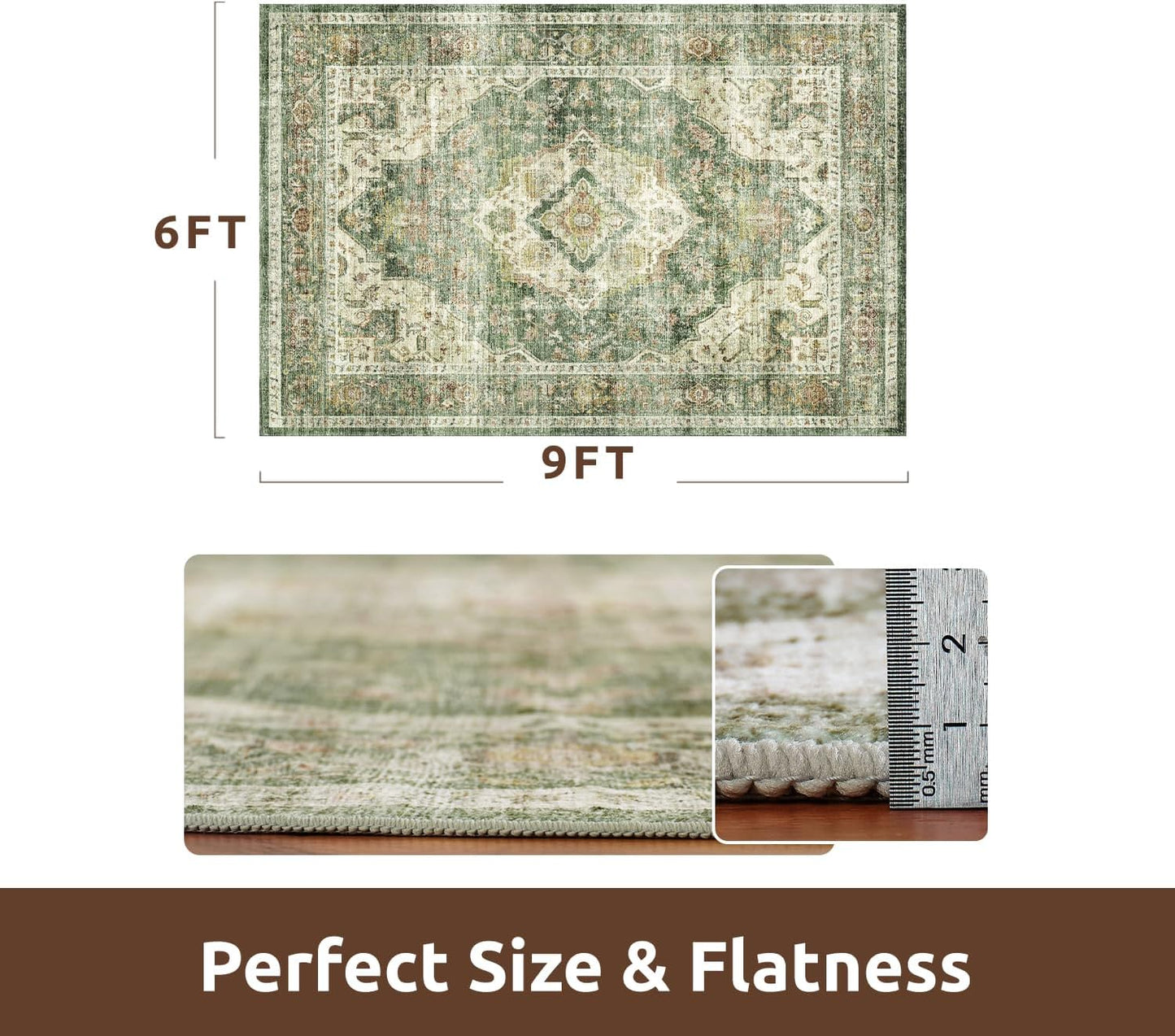 AMOAMI-Area Rug 6X9 Rugs for Living Room-Vintage Soft Green Rugs for Bedroom-Non Slip Carpet-Machine Washable Rug for Dining Room Living Room Bedroom Office Under Table