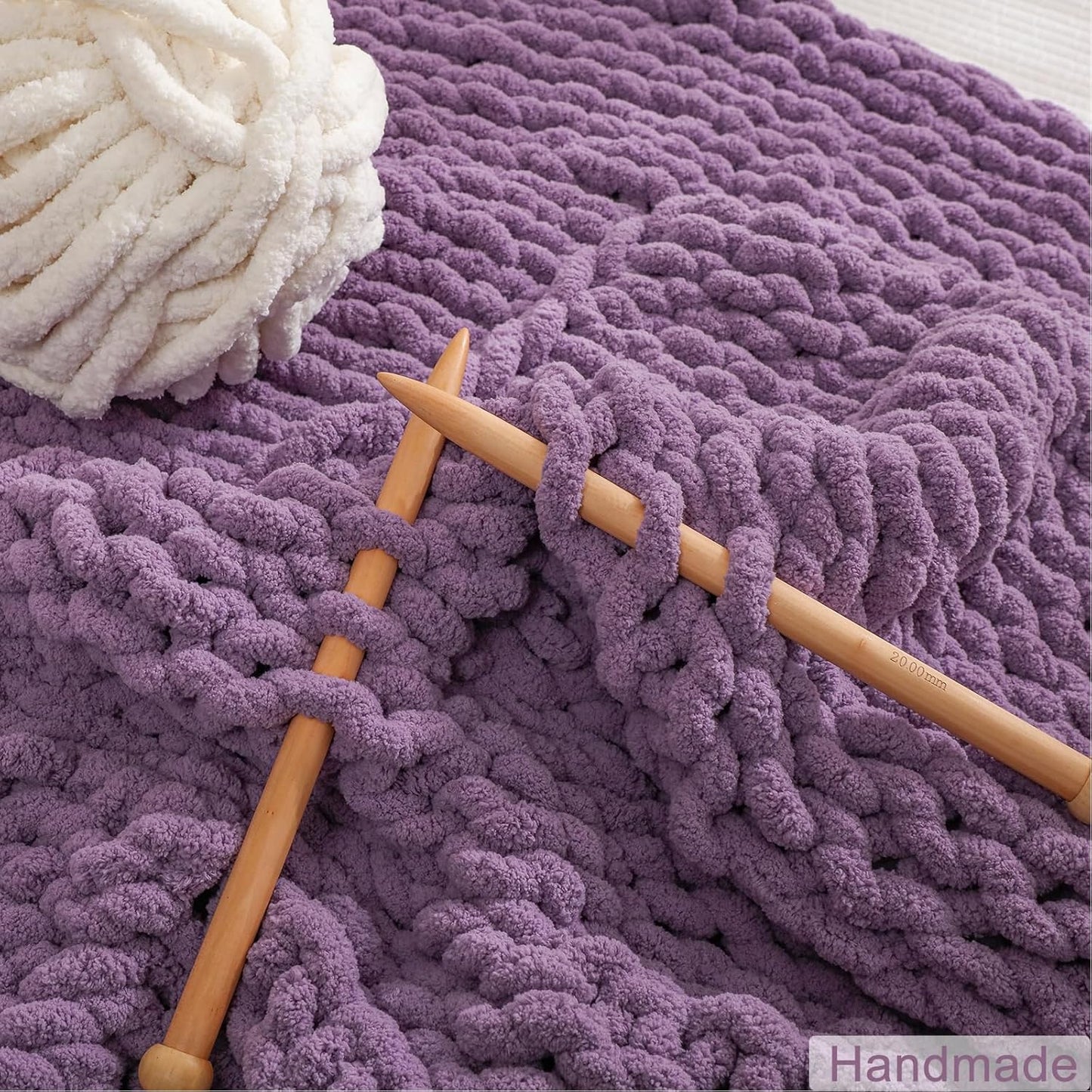 WESHIONGOO Chunky Knit Blanket Throw Knitted Throw Blankets for Couch Bed Fluffy Soft Blanket with Jumbo Chenille Yarn Thick 100% Handmade (Purple, 50"×60")