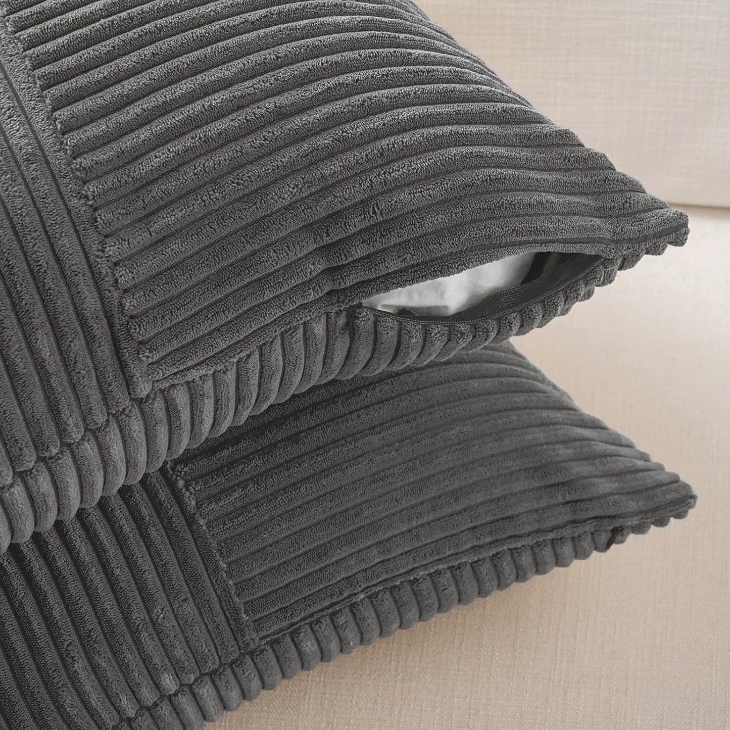 Fancy Homi 2 Packs Dark Gray Lumbar Decorative Throw Pillow Covers 20x28 Inch for Living Room Couch Bed Sofa, Farmhouse Home Decor, Soft Striped Corduroy Rectangle Accent Cushion Case 50x70 cm