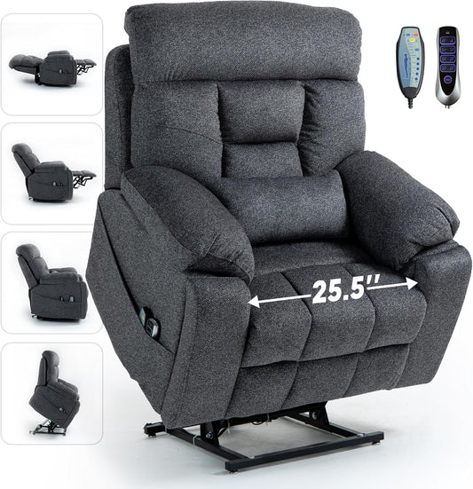 Power Lift Chair Recliners for Elderly with Heated and Massage, 4 Motor Headrest, Lumbar Independent Adjustment Power Lift Recliner with Hidden Cup Holder、Side Pocket、Back Pillow
