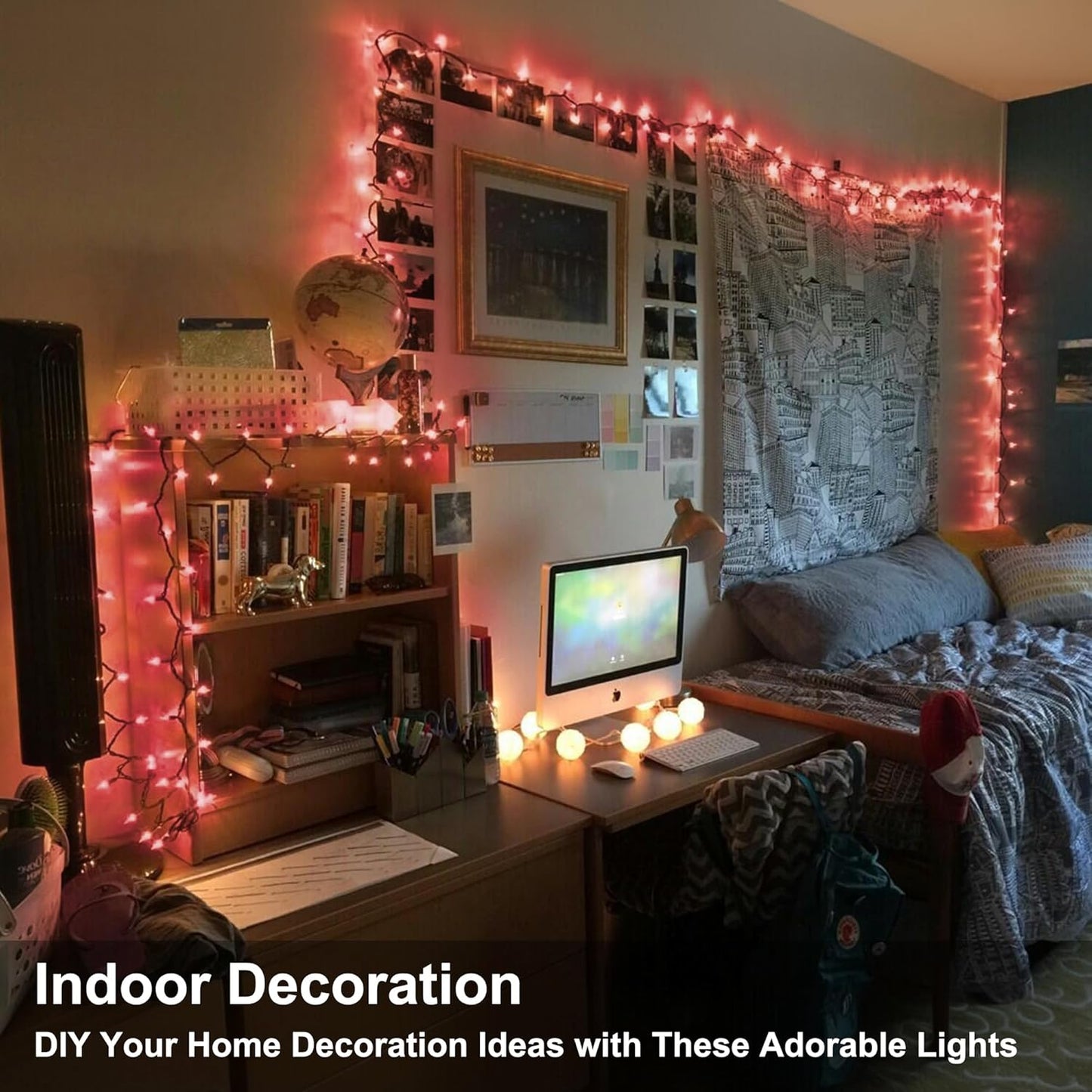 BrizLabs Pink Christmas Lights, 69.6ft 300 Count Pink String Lights Connectable, UL Certified Incandescent Christmas Lights Green Cord, Outdoor Mini Lights Set for Indoor Xmas Party Garden Patio