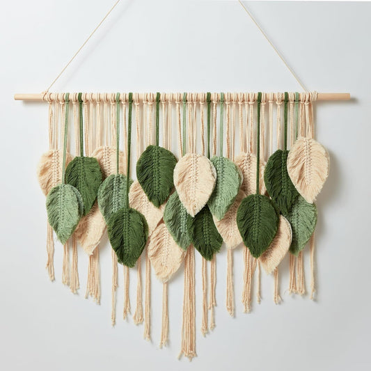 Macrame Wall Hanging Boho Wall Tapestry Handmade Woven Leaf Wall Decor Crochet Wall Art for Home Office Apartment (Green, 51.2" W x 34.3" L)