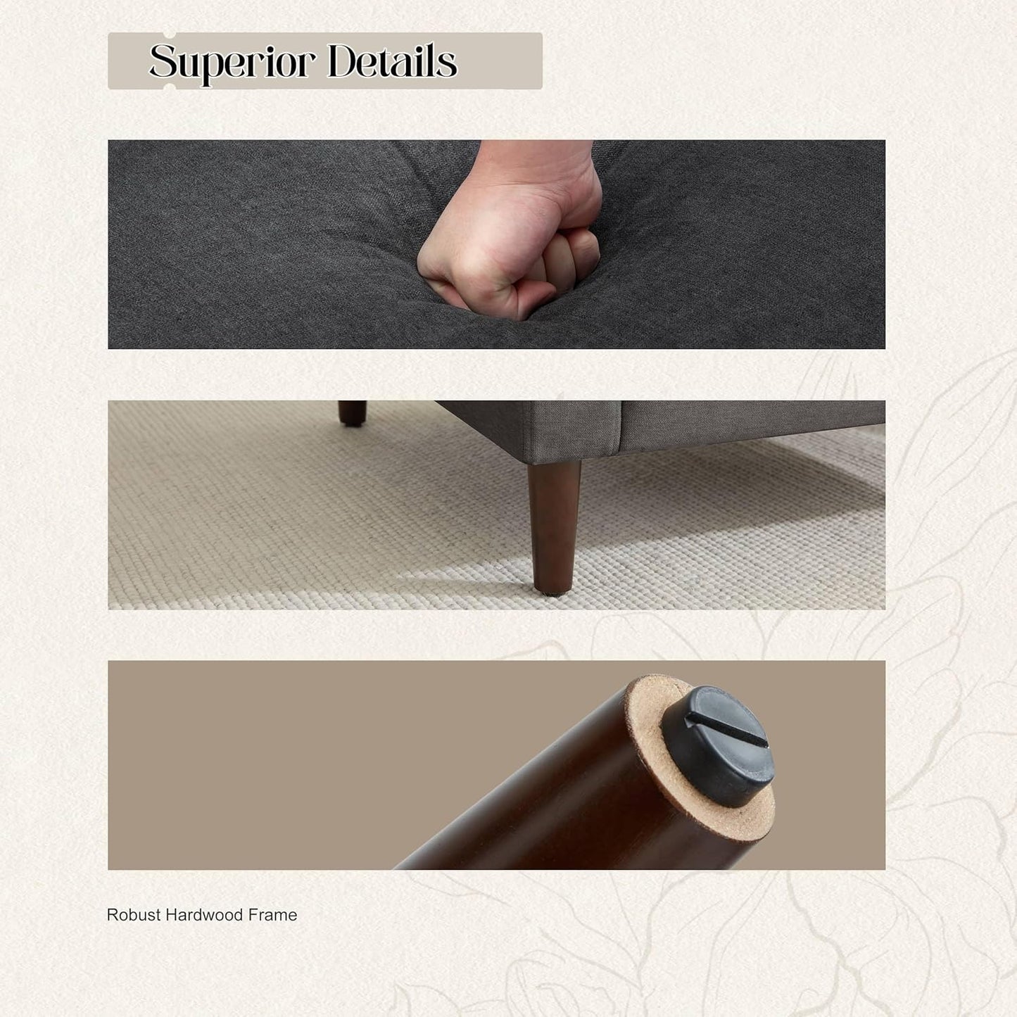 Mid-Century Accent Chair,Modern Linen Fabric Armchair for Living Room,Comfy Upholstered Reading Accent Chairs for Bedroom,Single Sofa Chair with Wood Legs (Dark Grey, 2 Pack)