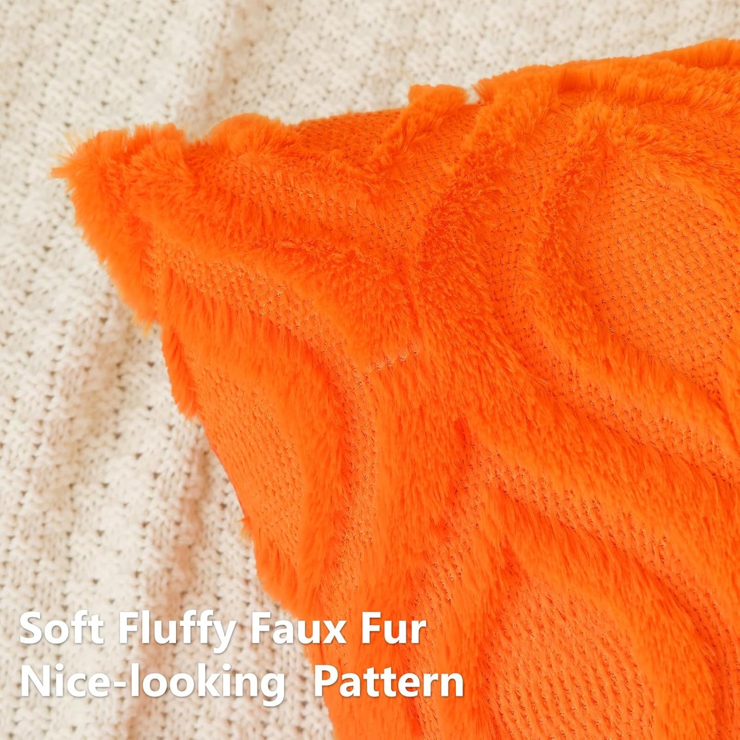 decorUhome Fall Throw Pillow Covers 18x18 Inch Set of 2, Soft Plush Decorative Faux Fur Orange Solid Couch Pillow Covers, Accent Farmhouse Neutral Square Euro Pillow Cases for Sofa Bed Living Room