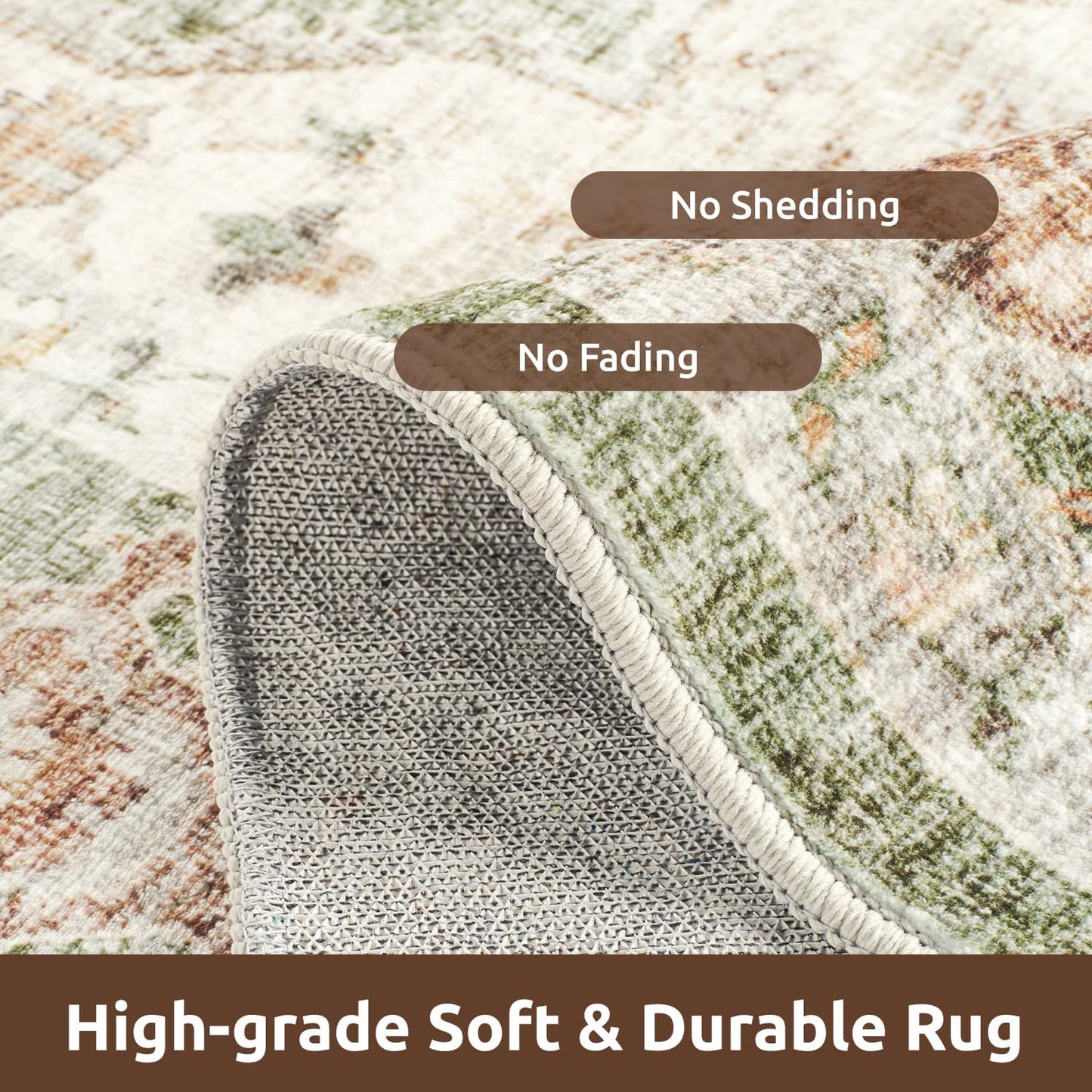 AMOAMI Vintage Soft Green Area Rug - 9x12, Non-Slip, Washable for Living Room, Bedroom, Dining Room, Office