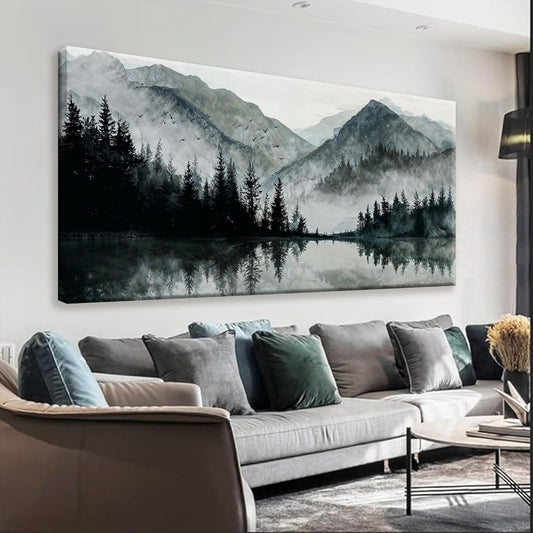 TAIJXAGSG Canvas Wall Art Decor Prints Natural Modern Wall Art Landscape Wall Decorations Mountain Lake View Artwork Pictures For Bedroom Kitchen Office Apartment Decorations 20"×40"