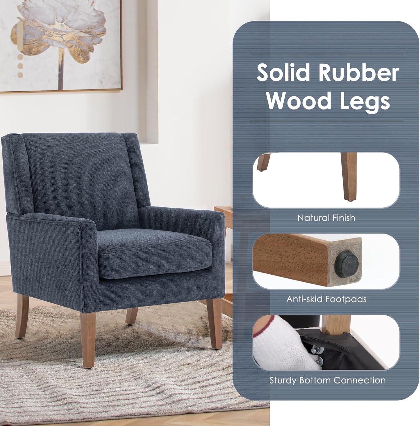 COLAMY Modern Wingback Living Room Chair Set of 2, Upholstered Fabric Accent Armchair, Single Sofa Chair with Lounge Seat and Wood Legs for Bedroom/Office/Reading Spaces, Blue