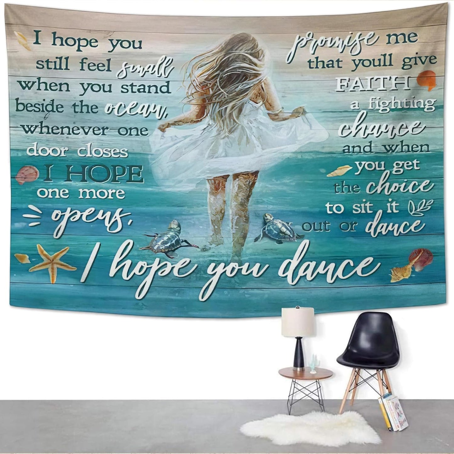 Coastal Beach Tapestry I Hope You Dance Tapestry Wall Hanging for Bedroom Sea Turtle Tapestries Aesthetic Wall Decor for Home Dorm Living Room 40"x60"