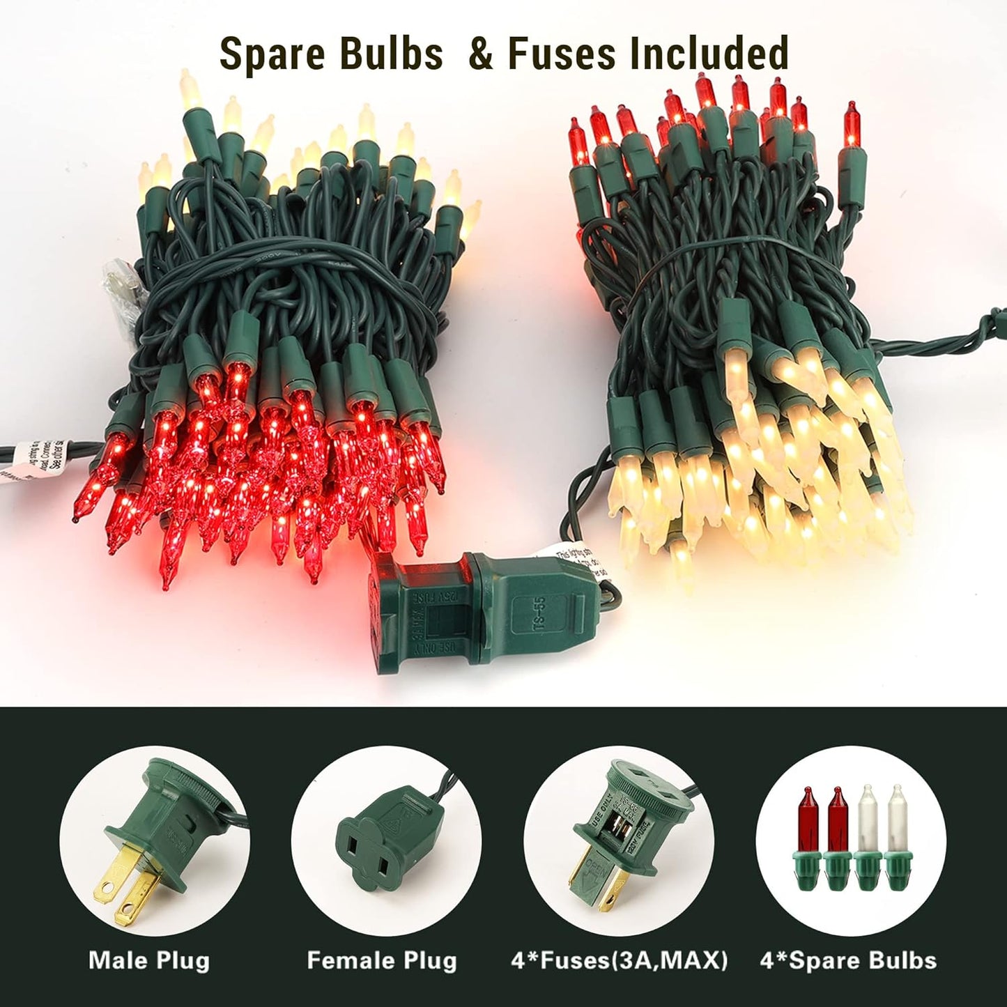 BrizLabs 300 Counts Red & White Christmas Lights, 69.6ft Mini Lights Connectable, UL Certified Incandescent Christmas String Lights Plug-in, Indoor Xmas Tree Lights for Outdoor Xmas Home Decor