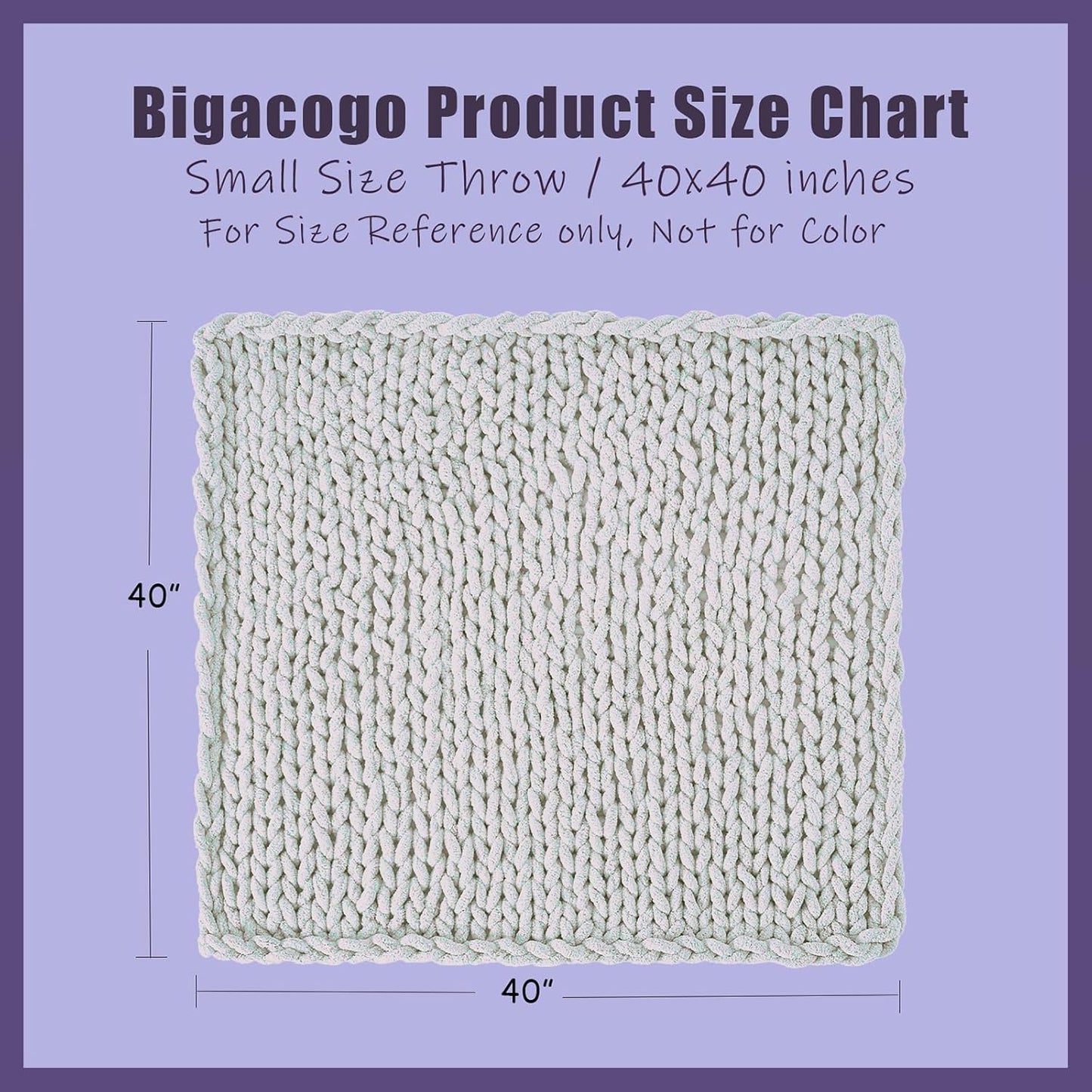 Bigacogo Chunky Knit Throw Blanket for Couch, 40x40 inches, 100% Hand Knitted with Thick Jumbo Chenille Yarn, Cozy Soft Large Rope Knot Cable Crochet Blankets for Sofa Bed Living Room, White