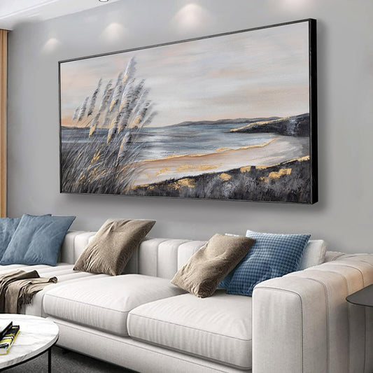 Yuaxker Large Ocean Wall Art Black and Gold Wall Decor Framed Hanging Canvas Painting Modern Aesthetic Artwork for Living Room Bedroom Dining Room Office Home Decor 30x60 Inch