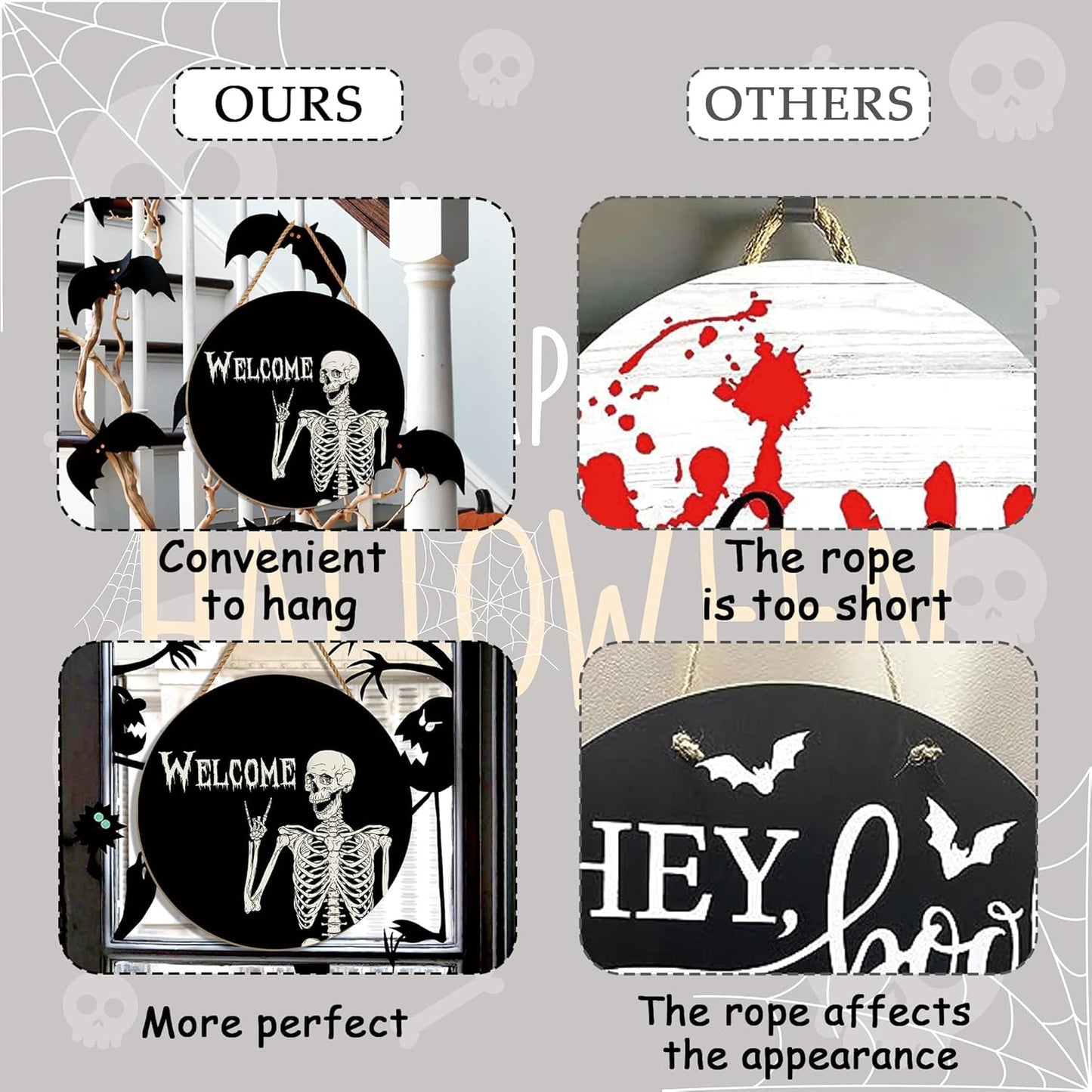 Halloween Decorations Wreath Halloween Skull Welcome Door Sign Front for Door Decoration, Rustic Wooden Holiday Decor for Front Door Porch Window Wall Farmhouse Indoor Outdoor