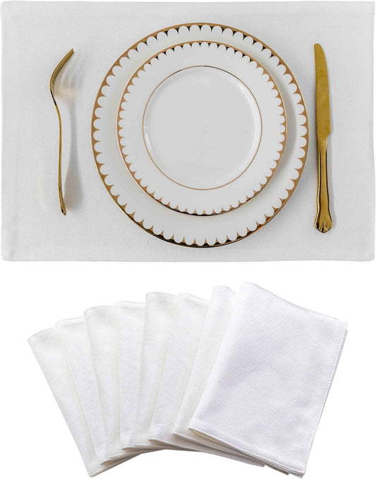 Home Brilliant White Placemats Set of 8 Cloth Placemat Decorations Heat Resistant Washable Place Mats Set of 4 for Wedding Birthday Party, White