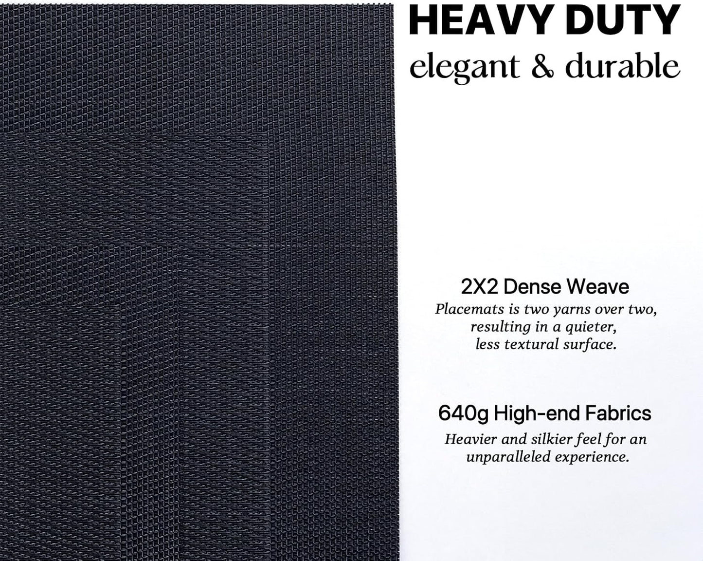 LEXMORE Placemats Set of 8 Vinyl/Plastic Woven Place Mats for Kitchen Table Indoor/Outdoor Washable Placemat Wipeable Dining Table Mats(Black Cube)