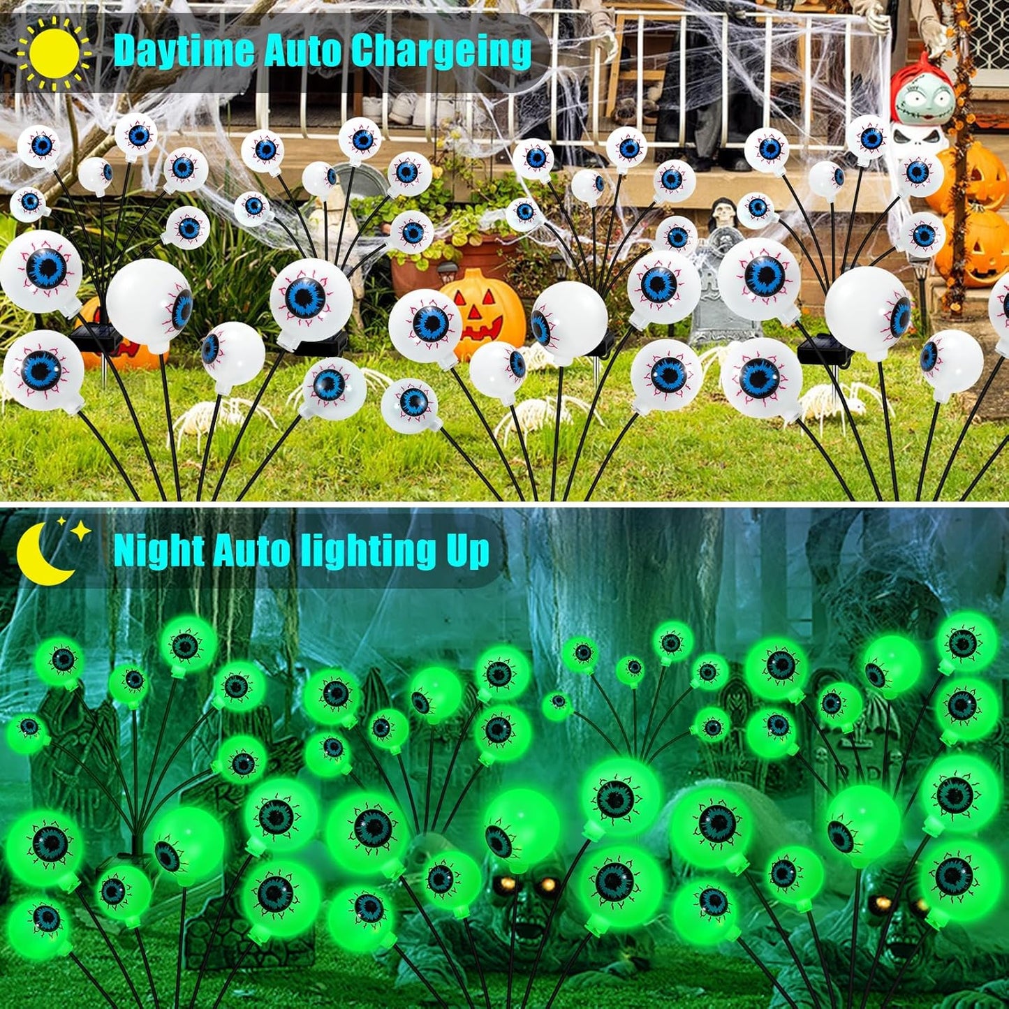 Solar Garden Lights Outdoor, Swaying Light Waterproof Solar Lights Outdoor for Yard Pathway Patio, Swaying Lawn Decor as Gardening Gifts for Women Holiday (Green, 4 Pack Halloween Decor)