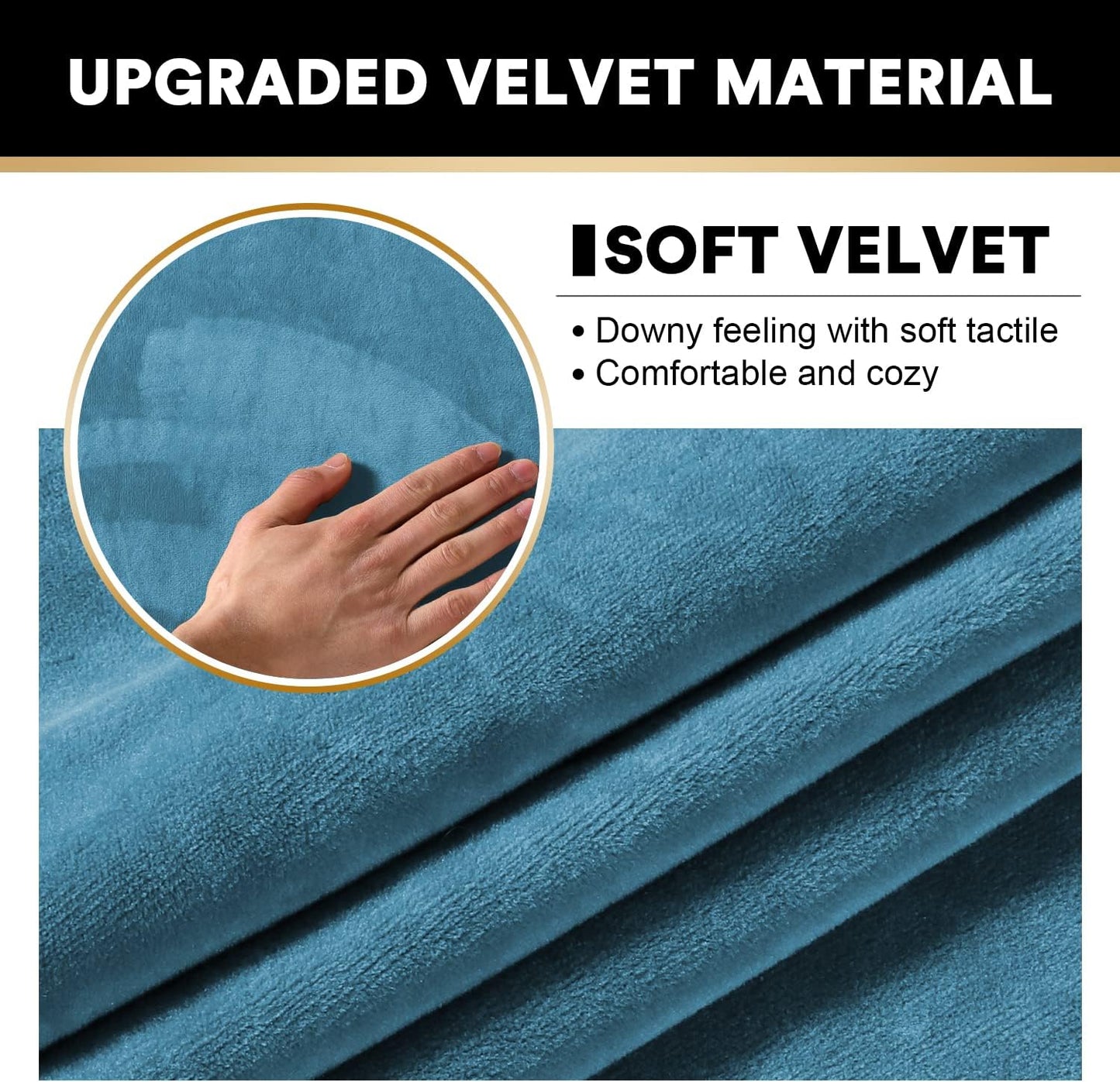 PrinceDeco Velvet Sectional Couch Covers, 4 Pieces, L Shape, Blue, 3 Seater + 1 Chaise