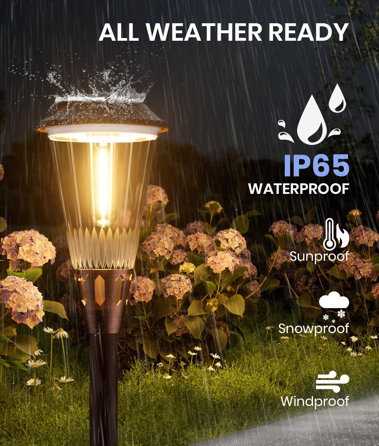 Super Bright Solar Pathway Lights Outdoor 4 Pack, 2-in-1 Warm&Cold Light 3000K/6500K Waterproof IP65 Garden Solar Yard Lights for Landscape Pathway Walkway Driveway Lawn