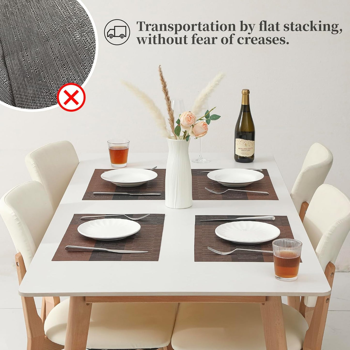 Leetaltree Brown with Black Striped Placemats Set of 12 - Heat Resistant Non-Slip Place mats for Dining Table, Washable Durable PVC Vinyl Woven Table Mats（Brown Stripe, 12）