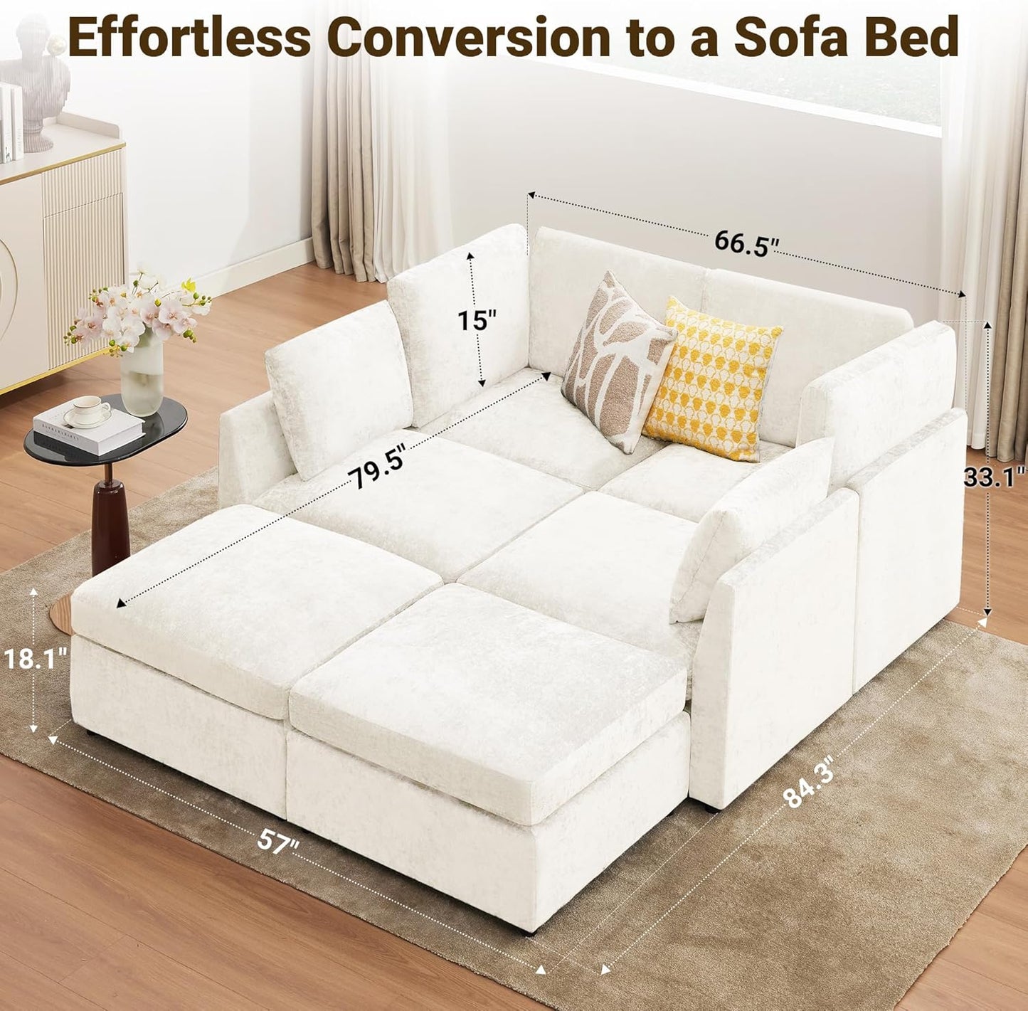 Tbfit U Shaped Couch, Sectional Sofa for Living Room,Chenille Cloud Couch with Ottoman 6 Seat, Beige