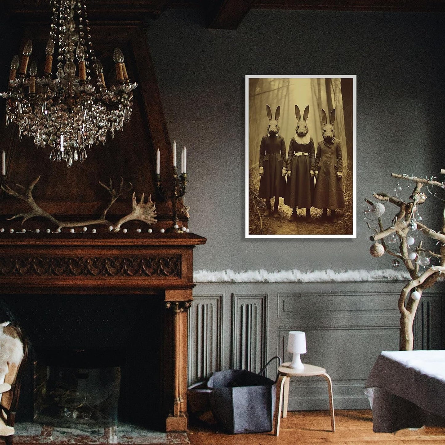 Dark Academia Decor Goth Room Wall Art Decor Creepy Spooky Vintage Ghostface Posters Rabbit Cult of the Occult Forest 12X16inch Unframed