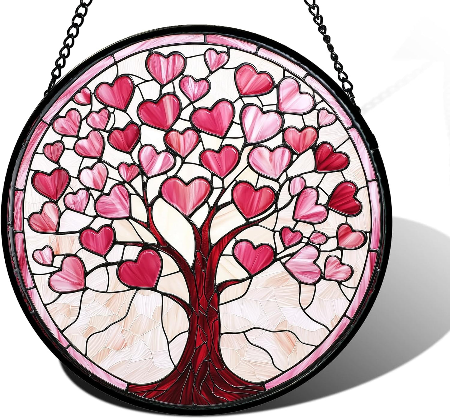 Stained Glass Window Hanging, Valentine's Day Gifts Pink Love Heart Tree Suncatcher Hangings Beige Sun Catchers Decor for Birthday for Women, Men, Wife, Aunt, Mom14.9 in