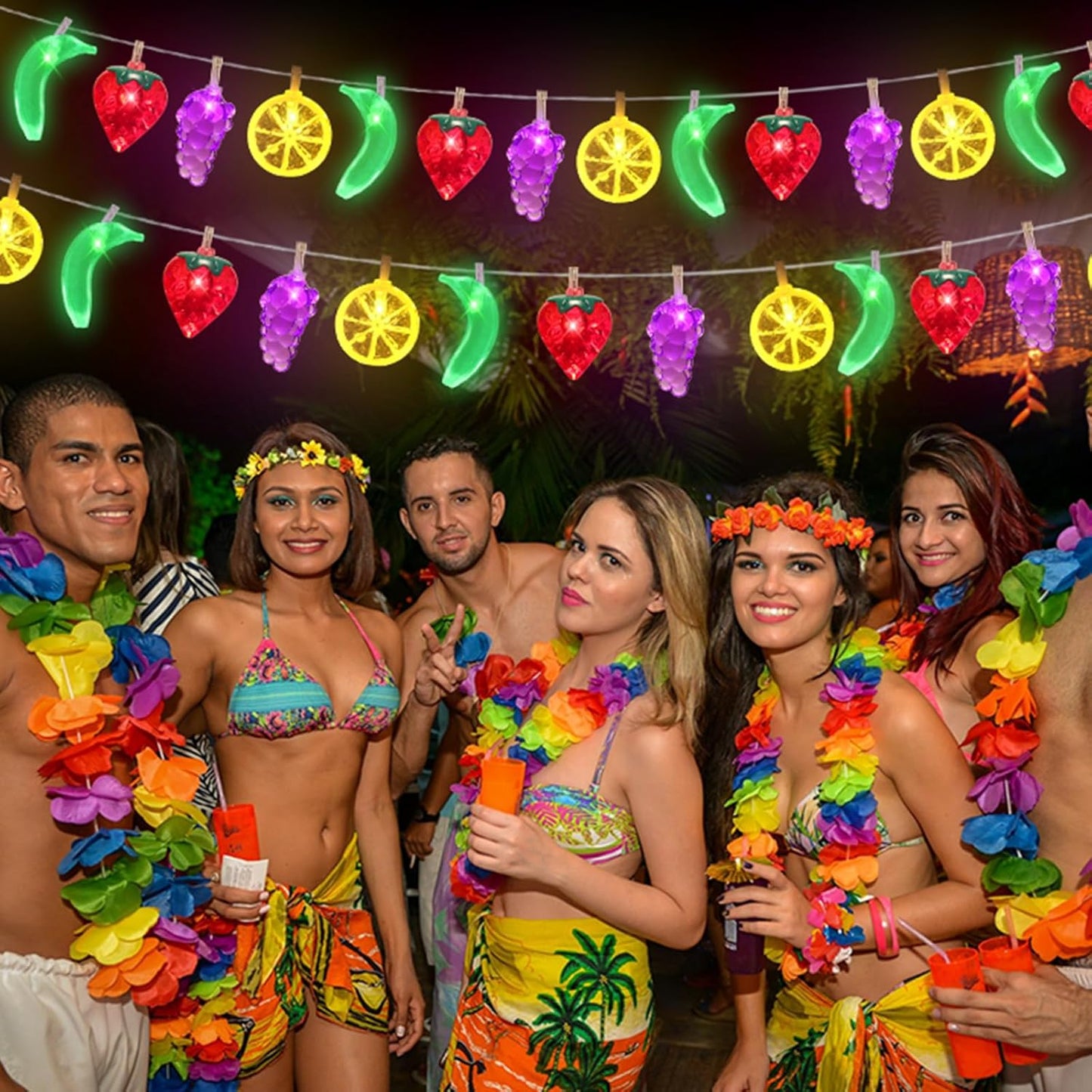 Couah [ 8 Modes & Timer ] 30 LED 16 Ft Summer Tropical String Lights Strawberry Grape Watermelon Lemon Banana Fairy Lights Battery Operated for Tropical Party Pool Beach Summer Decorations