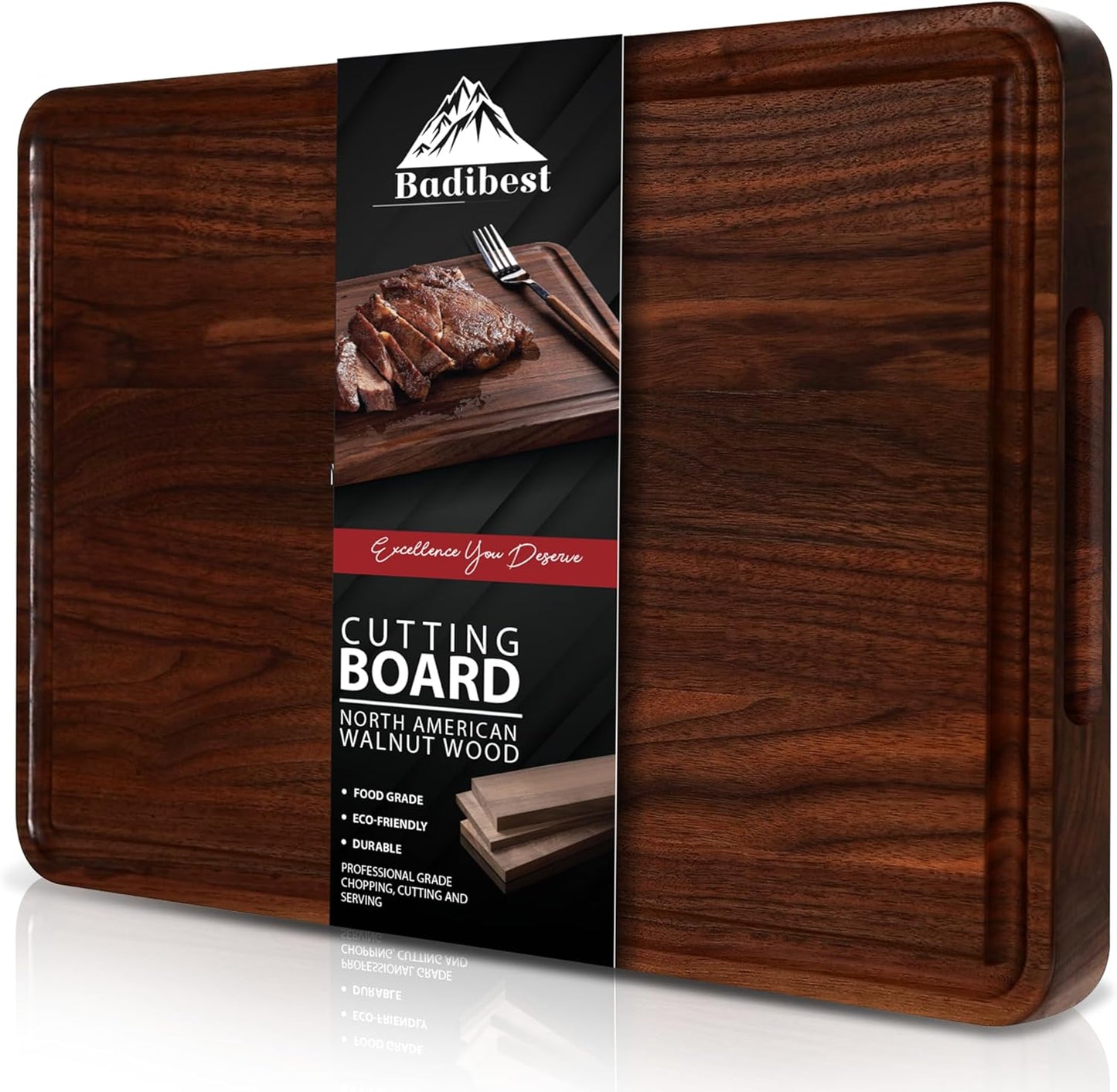 Handcrafted Walnut Wood Cutting Board 12x8, Non Toxic Kitchen Chopping Board with Juice Groove Charcuterie Serving Board, Eco & Knife Friendly Small Wooden Cutting Boards for Kitchen, Restaurant Use