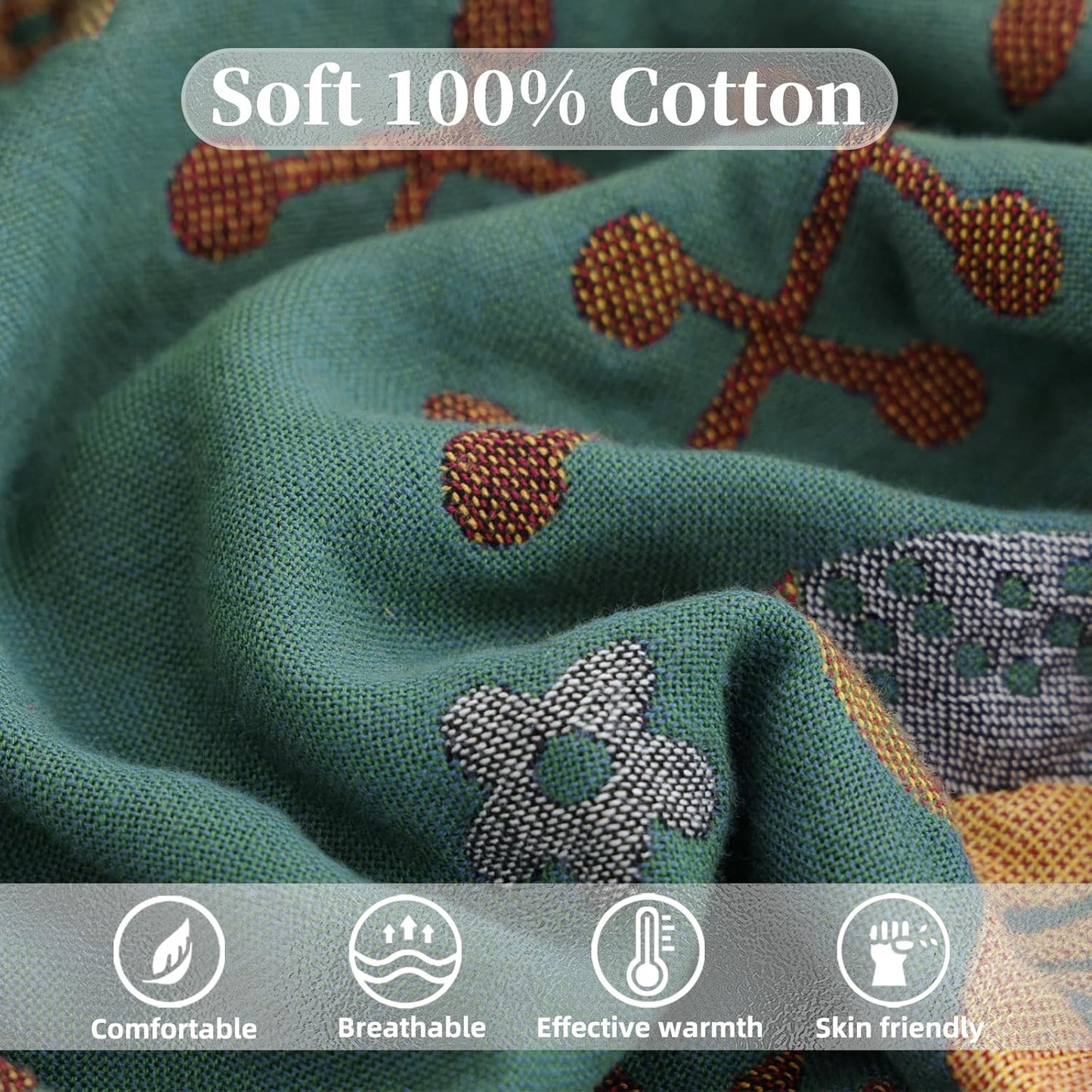 Boho Throw Blanket for Bed, 100% Pure Cotton Ultra Soft Rustic Quilt, Farmhouse Decor Bed Blankets, All Season Rustic Throw for Sofa Couch Chair(91''x 98'', Bird A)