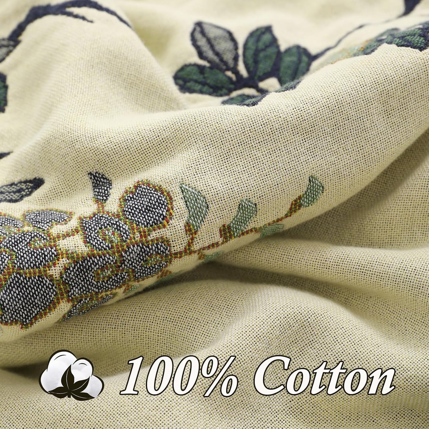 Snycler Boho Throw Blanket for Bed - 100% Cotton Ultra Soft Rustic Quilt Blanket Green Floral Bird Printed Farmhouse Decor Bed Blankets, 60"×80" All Season Rustic Throw for Sofa Chair Couch