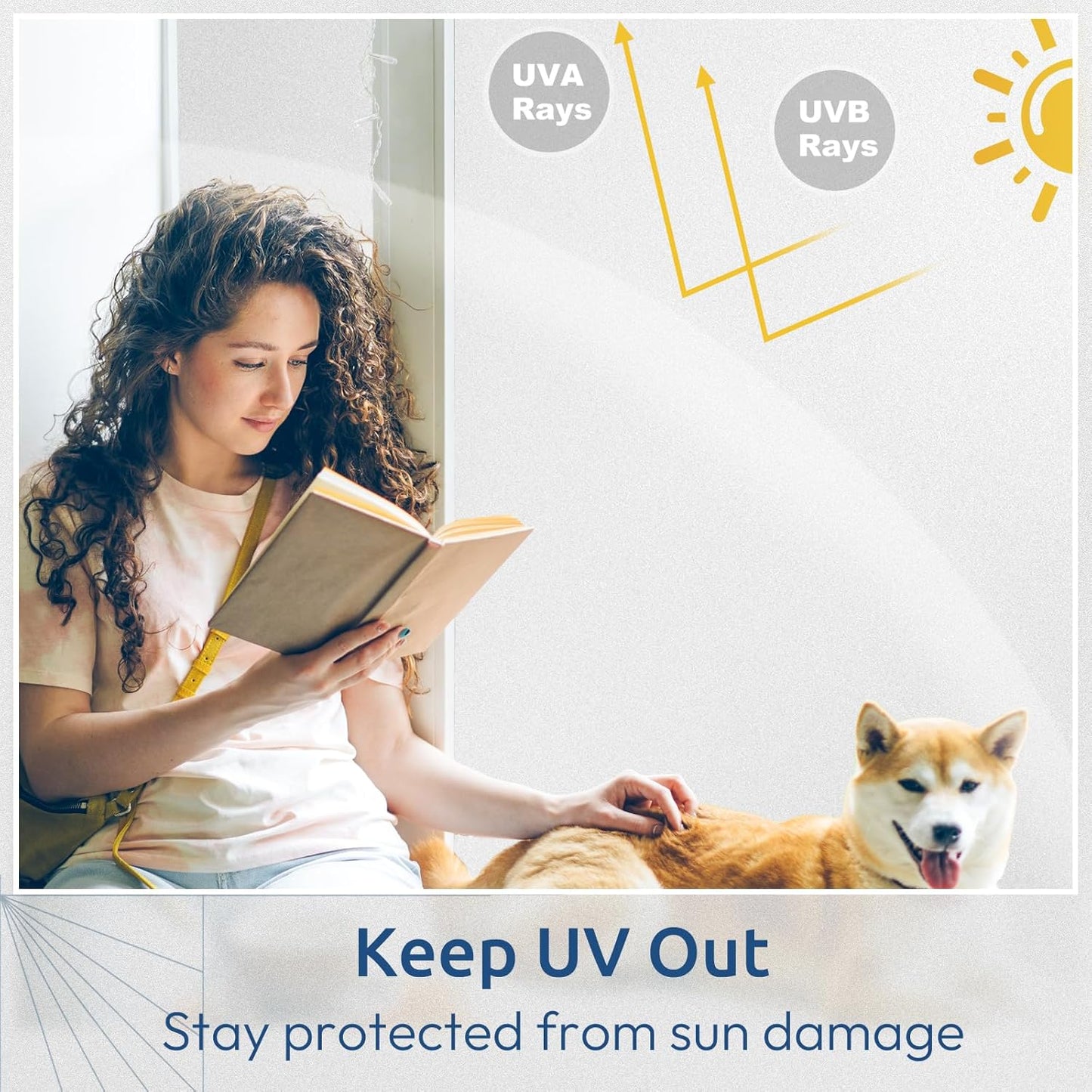 rabbitgoo Window Privacy Film, Non-Adhesive Frosted Glass Window Film for Bathroom, Static Cling Heat Blocking Stickers for Home Indoor Opaque Frosting Coverings House Tint, Matte White 17.5" x 118.1"