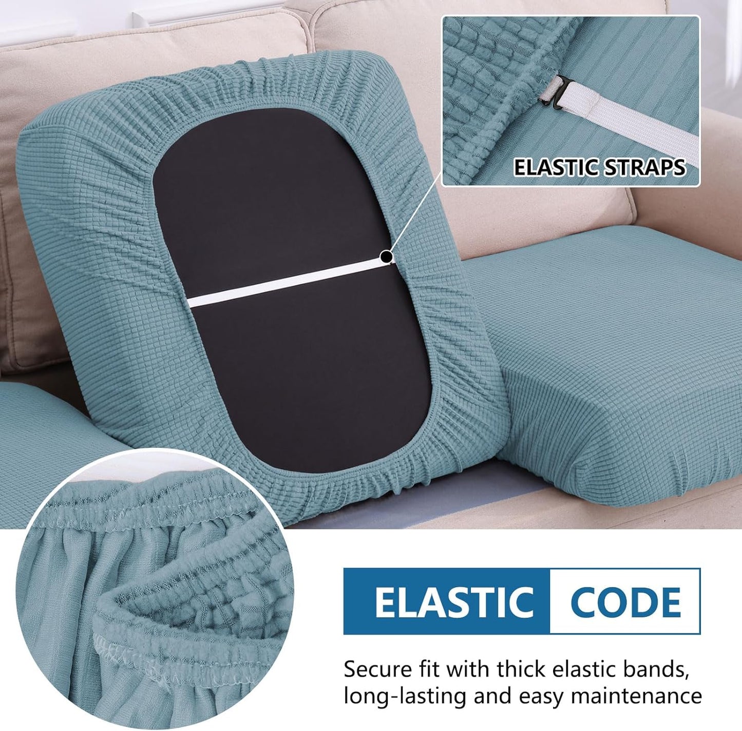 hyha Waterproof Couch Cushion Covers for Pets, Non Slip Sofa Seat Cover for Dogs Washable, Soft Thick Stretch Jacquard Fabric, Sofa Slipcovers with Elastic Bottom (1 Piece for Backrest L, Lake Blue)