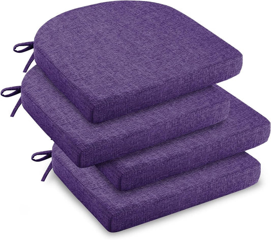 downluxe Indoor Chair Cushions for Dining Chairs, Soft and Comfortable Textured Foam Kitchen Chair Pads with Ties and Non-Slip Backing, 16" x 16" x 2", Purple, 4 Pack