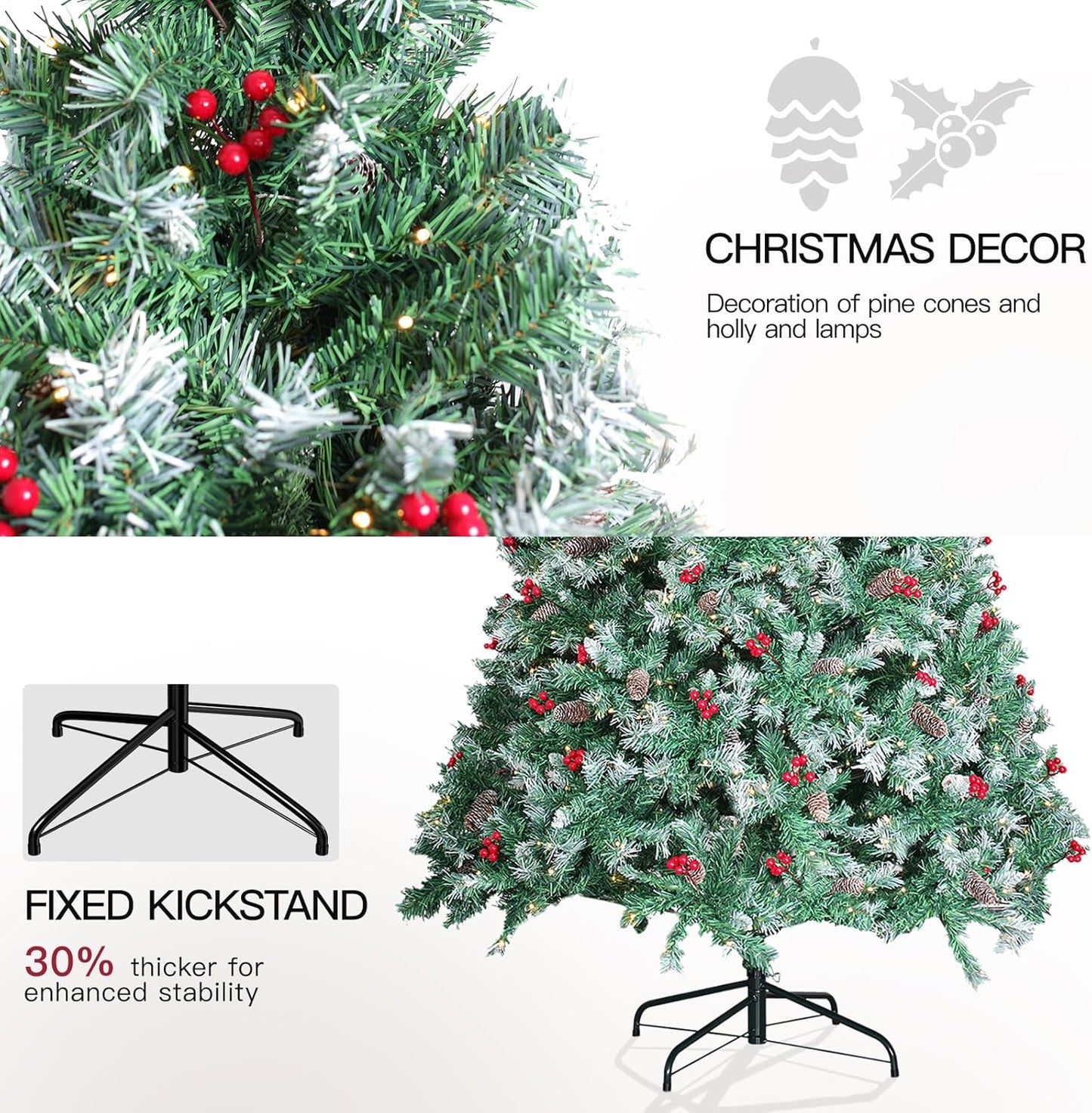 Prelit Christmas Tree with Lights 6ft - Premium Artificial Christmas Tree, with 874 Branch Tips and 250 Warm Lightsm, Support Automatique, Easy Assembly,Perfect Choice for Xmas Decorations