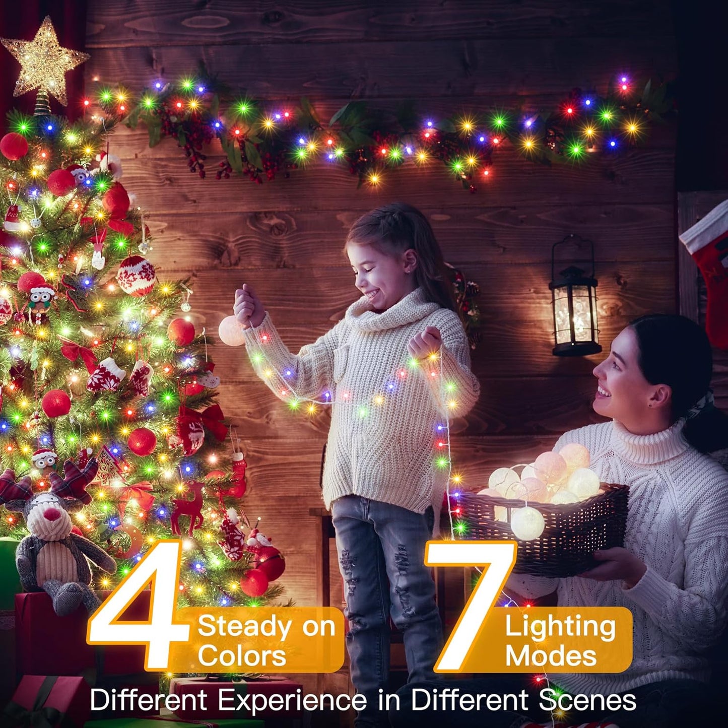 Ollny Christmas String Lights Indoor Outdoor 200LED/66FT Multicolored to Warm White Color Changing with Remote Control Timer 11 Lighting Modes Waterproof for Bedroom House Easter Xmas Decorations