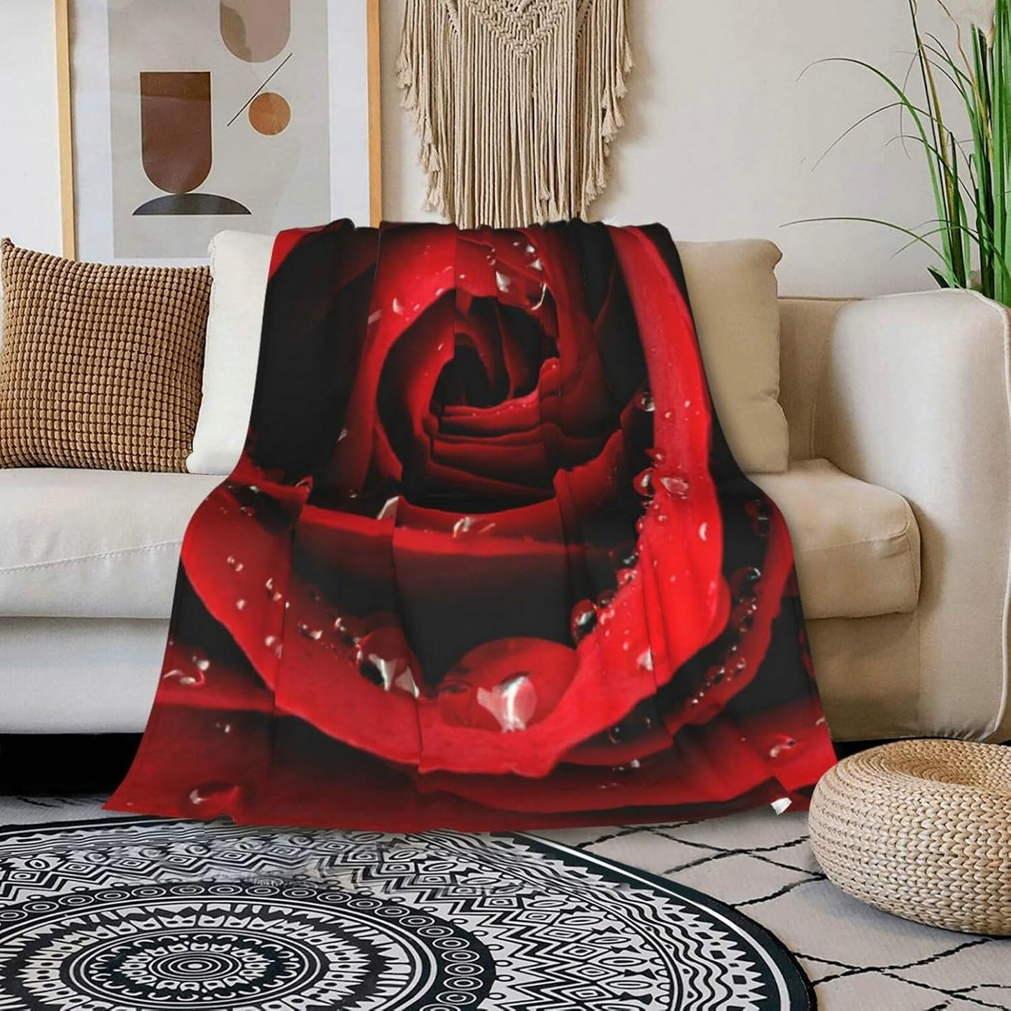 HGOD DESIGNS Red Rose Throw Blanket Ultra Soft Warm All Season Rose Decorative Fleece Blankets for Bed Chair Car Sofa Couch Bedroom 40"X50"