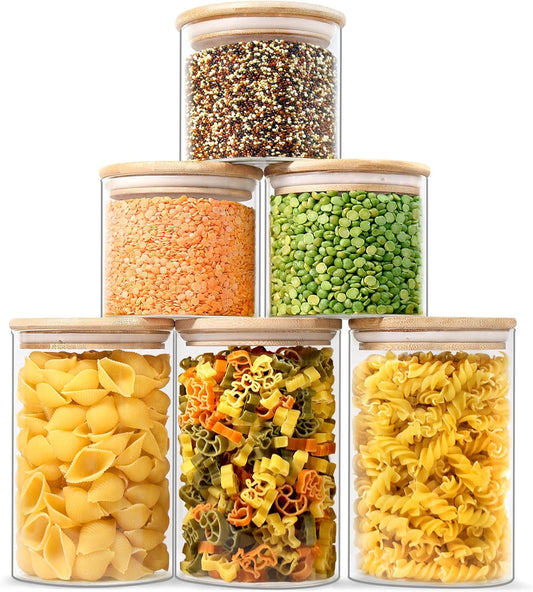 Urban Green Glass Storage Container Bamboo Lids, Glass Airtight Canisters sets, Food Jars, Pantry Organization and Storage Containers, Spice Jars, Flour Canisters of 6