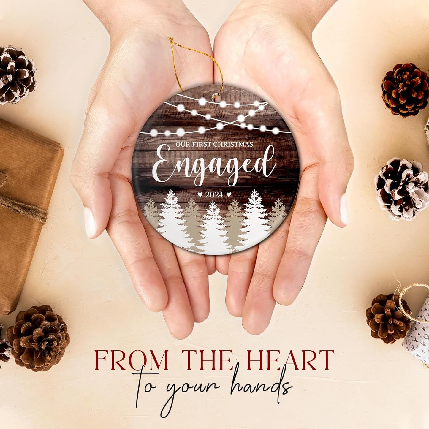 Engagement Gifts for Couples - Our First Christmas Engaged 2024, 1st Christmas Ornament, Wedding Ornaments for Bride, Newlywed, Bridal Shower Gift - Newlywed Keepsake Ornament