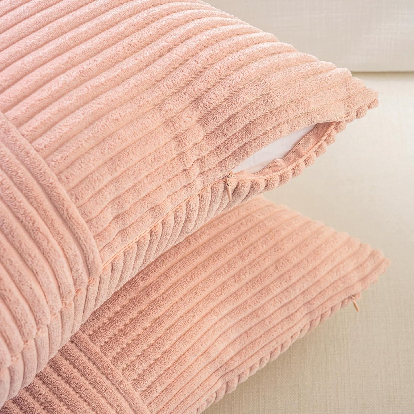 Fancy Homi 2 Packs Peach Euro Decorative Throw Pillow Covers 26x26 Inch for Couch Bed Sofa, Rustic Farmhouse Boho Home Decor, Soft Corss Corduroy Patchwork Textured Square Cushion Case 66x66 cm